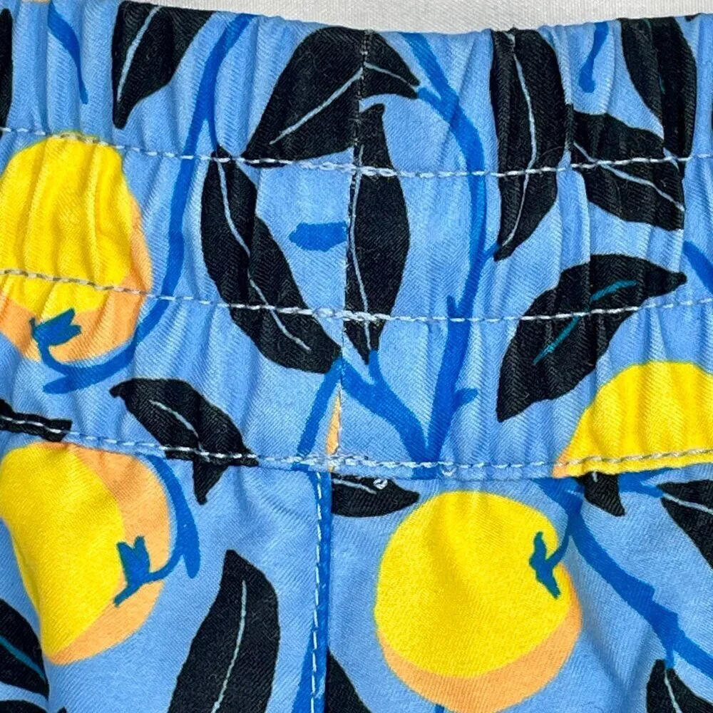 Summersalt Blue Lemon Print Swim Trunks Elastic Waist Drawstring Men's M